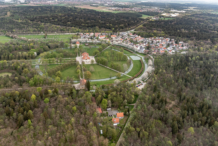 Luftbild aus Zeppelin: Schlossanlage Schleißheim - Schlosspark, Schloss Lustheim, Lustheim Oberschleißheim