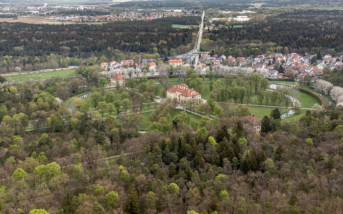 Oberschleißheim Luftbild aus Zeppelin: Schlossanlage Schleißheim - Schlosspark, Schloss Lustheim, Lustheim