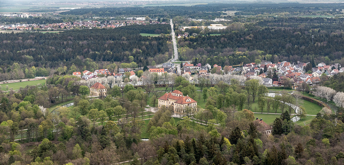 Oberschleißheim Luftbild aus Zeppelin: Schlossanlage Schleißheim - Schlosspark, Schloss Lustheim, Lustheim