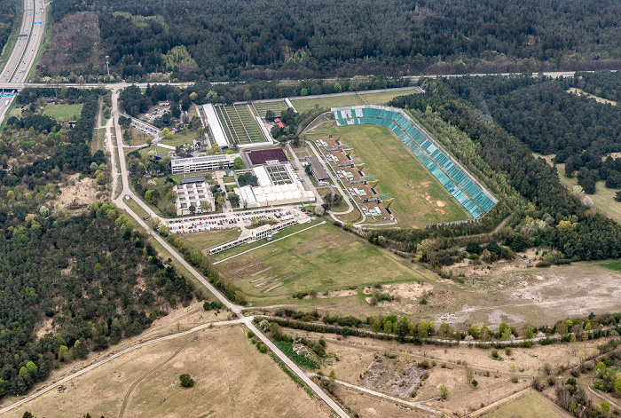 Garching bei München Luftbild aus Zeppelin: Olympia-Schießanlage Hochbrück Autobahnring A 99 Fröttmaninger Heide Ingolstädter Landstraße