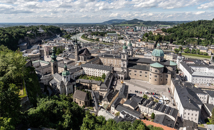Salzburg Blick von der Festung Hohensalzburg: Mönchsberg, Altstadt, Salzach