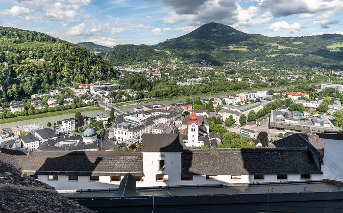 Salzburg Blick von der Festung Hohensalzburg: Altstadt, Salzach Gaisberg Stiftskirche Nonnberg