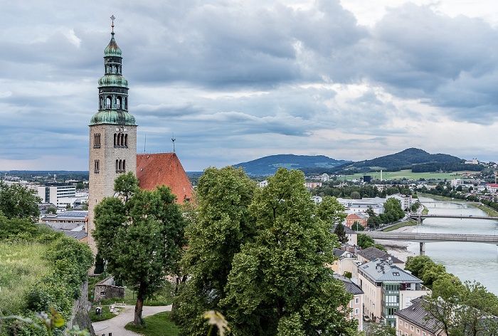 Salzburg Mülln: Müllner Kirche, Salzach Eisenbahnbrücke Lehener Brücke Pioniersteg