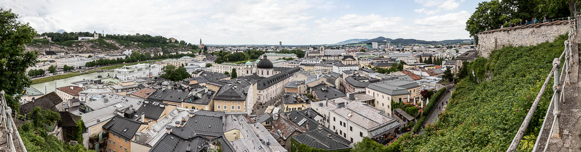 Blick vom Kapuzinerberg: Mönchsberg, Altstadt, Salzach und Kapuzinerberg Salzburg