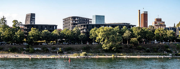 Basel Rhein mit Schwimmern Claraturm Messeturm