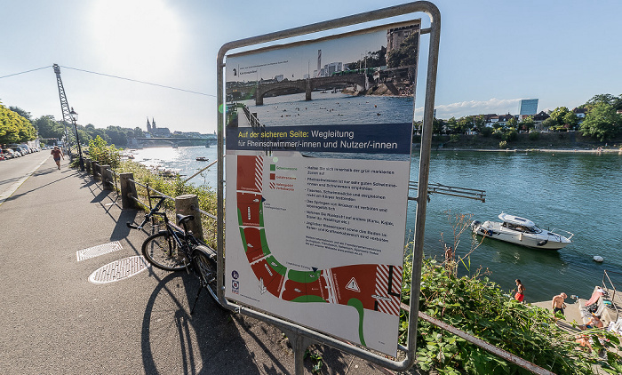Basel St. Alban-Vorstadt: St. Alban-Rheinweg - Hinweisschild für Rheinschwimmer
