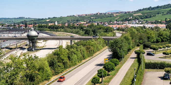 Blick vom Vitra Slide Tower: Bundesstraße B 3, Haltingen, Ötlingen Weil am Rhein