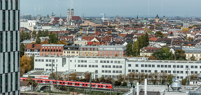 Blick aus dem WERK4 (ehem. Kartoffelsilo der Pfanni-Werke): Haidhausen und Innenstadt München