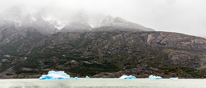 Parque nacional Torres del Paine Lago Grey mit Eisbergen, Cerro Paine Grande