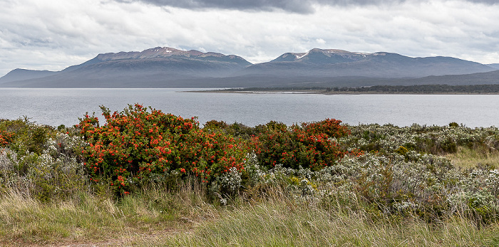 Magellanstraße, Península de Brunswick mit Foca (ganz links) und Monte Tarn (links) Parque del Estrecho de Magallanes