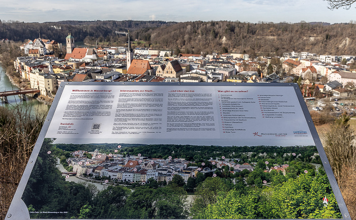 Wasserburg am Inn Aussichtspunkt Schöne Aussicht: Hinweistafel Altstadt