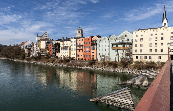 Altstadt mit v.l. Wasserburg, Pfarrkirche St. Jakob, Spitalkirche und Rote Brücke , Inn Wasserburg am Inn