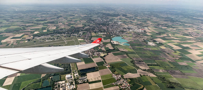 Bayern - Landkreis Erding: Erding 2023-05-28 Flug THY1630 München Franz Josef Strauß (MUC/EDDM) - Istanbul Airport (IST/LTFM) Fliegerhorst Erding Kronthaler Weiher Luftbild aerial photo