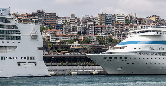 Istanbul Bosporus mit dem Kreuzfahrtschiff Norwegian Jade und dem Kreuzfahrtschiff Astoria Grande Beyoğlu