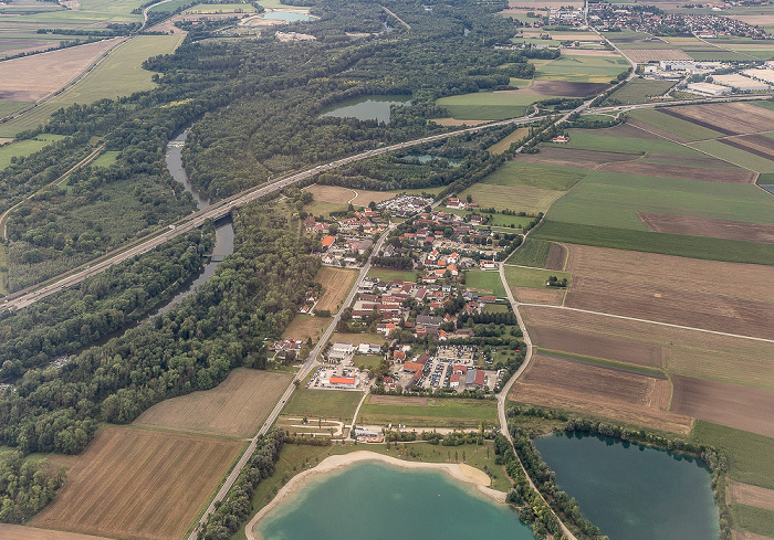 Bayern - Landkreis Feising: Achering, Bundesautobahn A 92, Isarauen, Isar Landkreis Freising