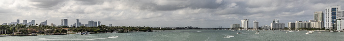 Blick vom MacArthur Causeway (Florida State Road A1A) (v.l.): Miami, Biscayne Bay, Miami Beach Miami Beach