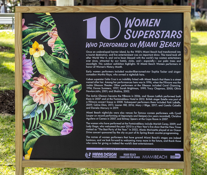 Lummus Park: Erinnerung an 10 Women Superstars who performed on Miami Beach Miami Beach