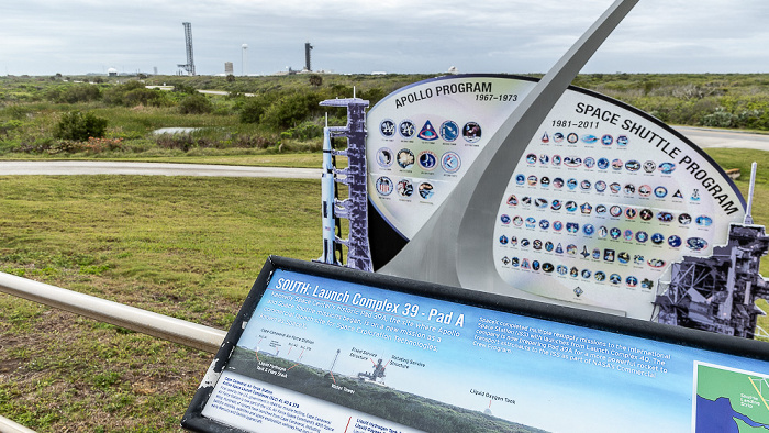 Merritt Island National Wildlife Refuge: Informationstafeln zum Launch Complex 39A und zum Apollo-Programm 1969-1975 und zum Space-Shuttle-Programm 1986-2006 Kennedy Space Center
