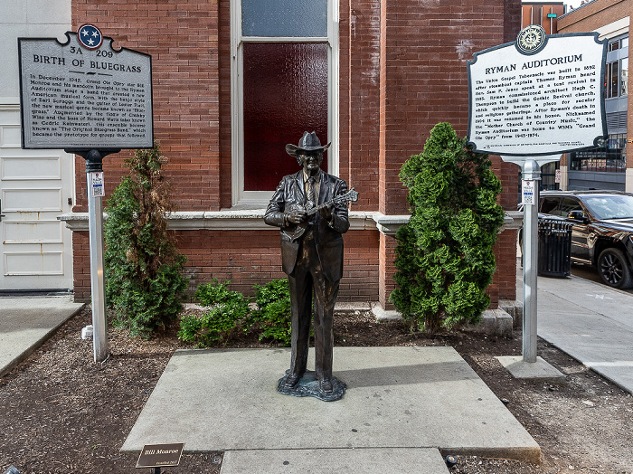 Nashville Ryman Auditorium, Bill Monroe Statue, Birth of Bluegrass Historical Marker
