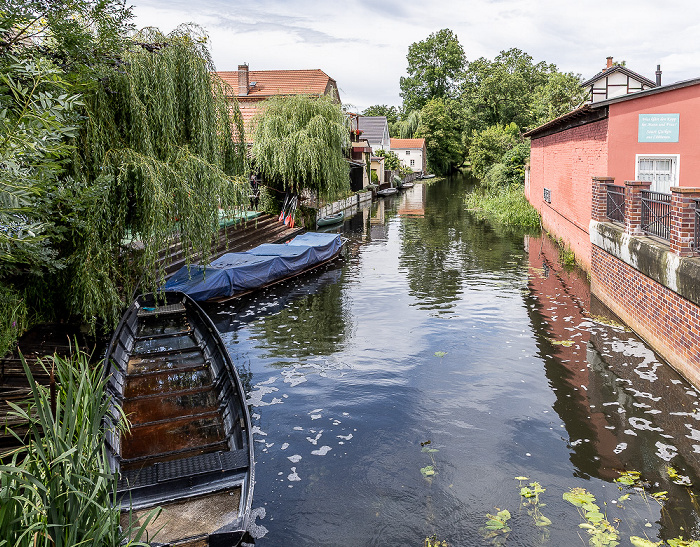 Blick von der Schloßmühlenwehr Nr. 113: Spree Lübbenau/Spreewald (Lubnjow/Błota)