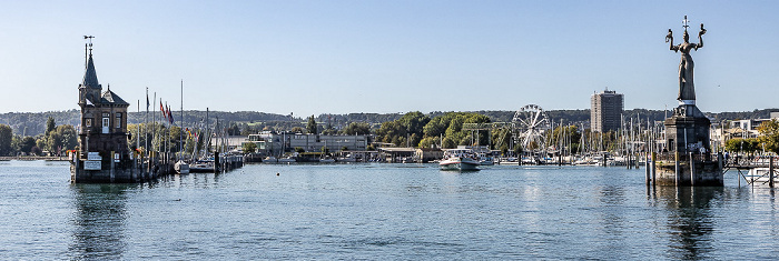 Bodensee, Hafen Konstanz mit Molenhäuschen (links) und Statue Imperia Konstanz