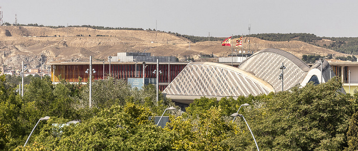 Saragossa Blick aus dem Hotel Zentral AVE: Pabellón Puente, Expo Zaragoza Empresarial