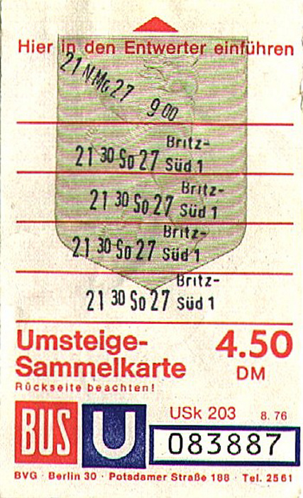 Berlin BVG-Umsteige-Sammelkarte