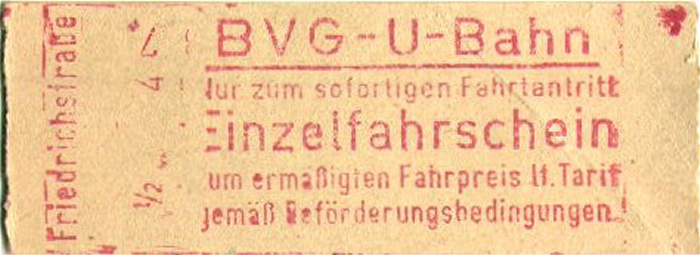 Berlin BVG-U-Bahn-Einzelfahrschein (ermäßigter Fahrpreis)