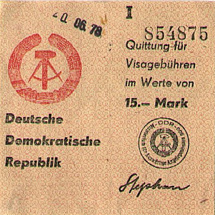 Hirschberg Quittung für die Visagebühren DDR