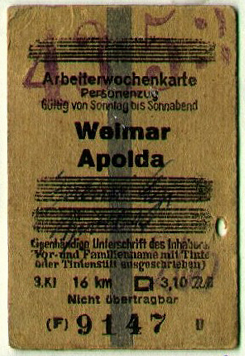 Pfohren Arbeiterwochenkarte Weimar - Apolda (um 1950; von Opa)