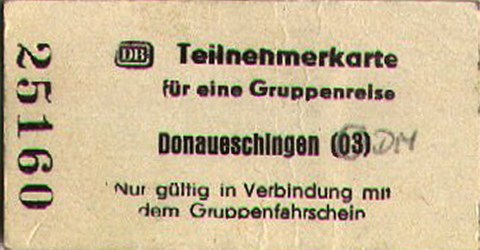 Bahnfahrkarte Donaueschingen - Franzensfeste 28.9. / Franzensfeste - Donaueschingen 8.10.
