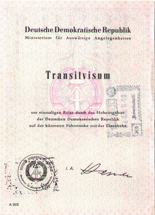 Marienborn DDR-Transitvisum (Vorderseite)