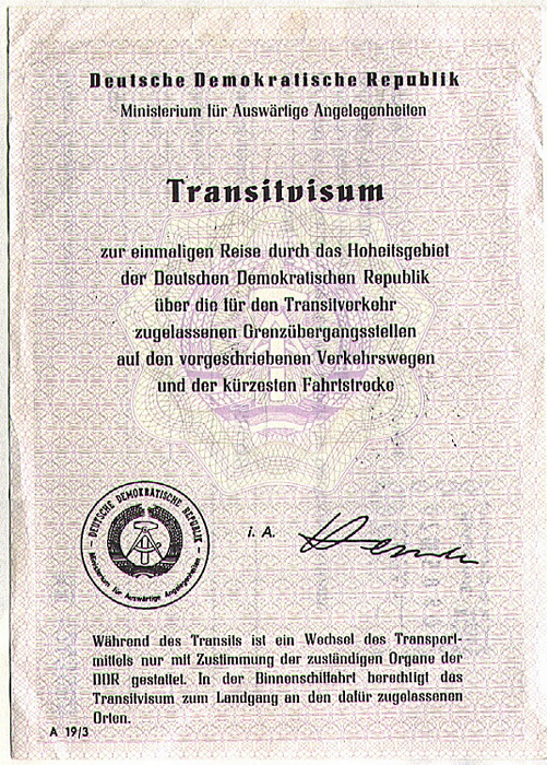 DDR-Transitvisum Marienborn - Griebnitzsee