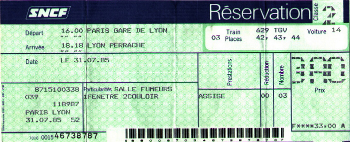 Platzreservierung TGV Paris-Gare de Lyon - Lyon-Perrache