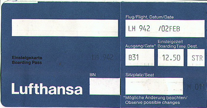 Frankfurt am Main Bordkarte Flug Frankfurt / Main - Stuttgart