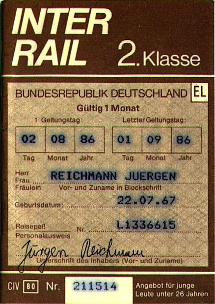 Donaueschingen Interrailticket 2.-20.8., 22./23.8., 29.-31.8.