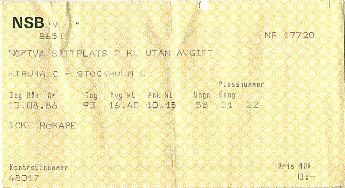 Platzreservierung Kiruna - Stockholm (13./14.8.)