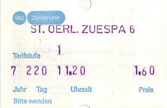 Zürich Straßenbahnfahrkarte