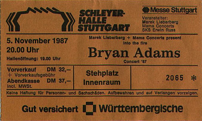 Stuttgart H.-M.-Schleyer-Halle: Bryan Adams (+ T’Pau)