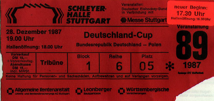 Stuttgart H.-M.-Schleyer-Halle: Eishockey-Länderspiel (Deutschland-Cup) Deutschland - Polen