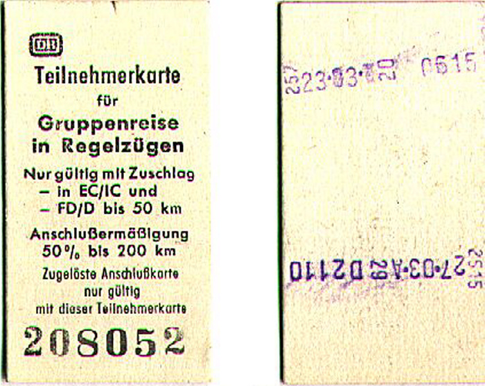 Bahnfahrkarte Stuttgart - München 23.3. / München - Stuttgart 27.3.