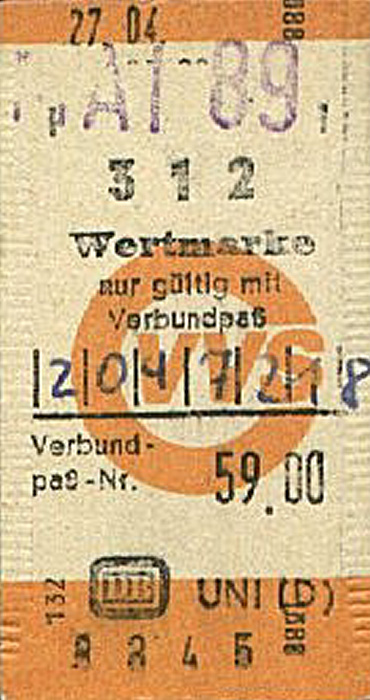 Stuttgart Monatswertmarke VVS 5/89