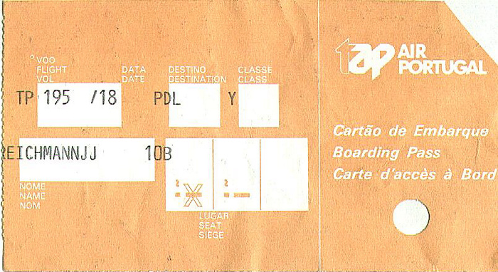 Bordkarte Lissabon - Ponta Delgada (Sâo Miguel)
