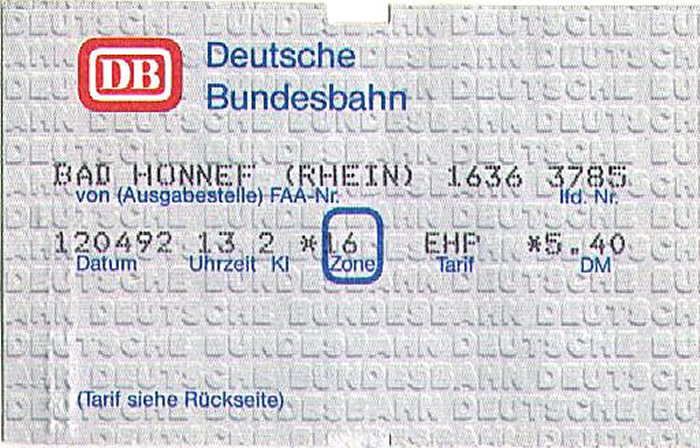 Bahnfahrkarte Bad Honnef - Koblenz