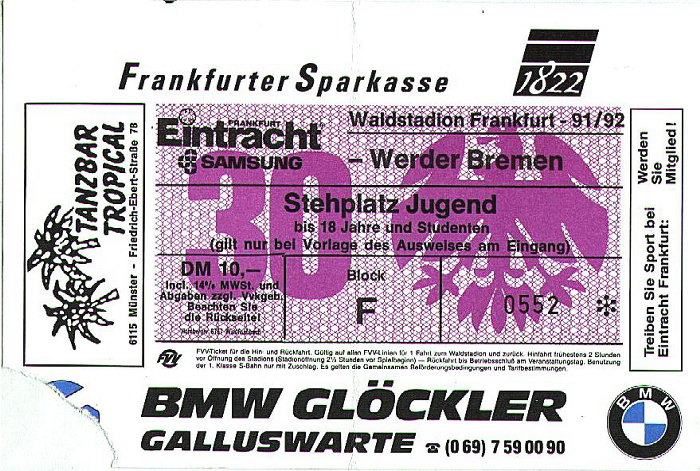 Frankfurt am Main Waldstadion: Bundesligaspiel Eintracht Frankfurt - Werder Bremen Commerzbank-Arena