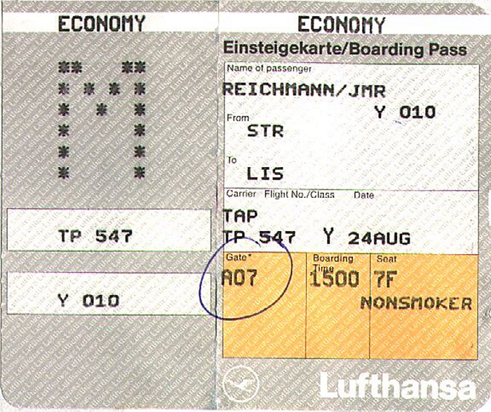 Bordkarte Flug Stuttgart - Nizza - Lissabon