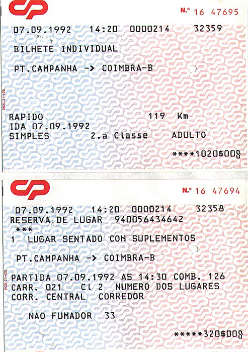 Bahnfahrkarte Porto - Coimbra
