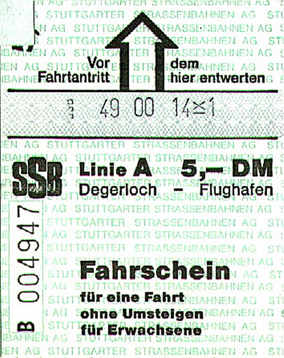 Stuttgart Busfahrkarte Flughafen Echterdingen - Degerloch
