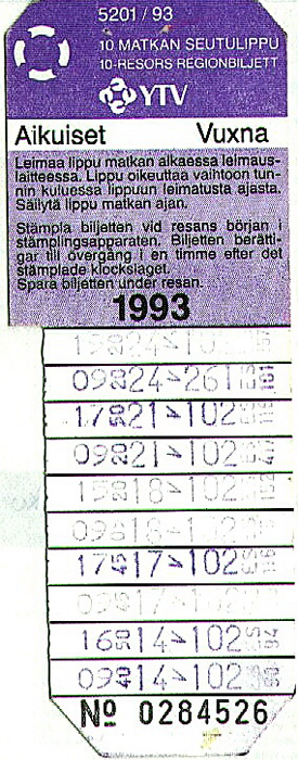 Bus-Streifenkarte Helsinki, Espoo, Vantaa 5.4.-29.5.