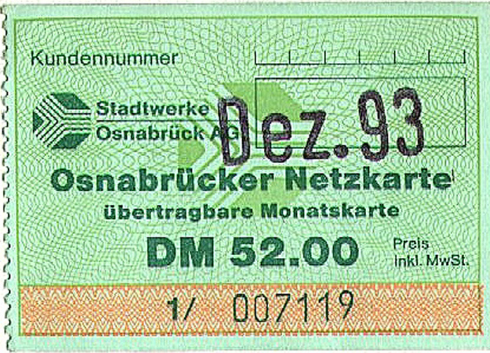 Bus-Monatskarte Osnabrück ab 12/93